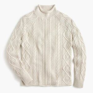 J.Crew Rollneck Sweater M Mens Cable Knit Fisherman Pullover Ivory Cotton Rugged